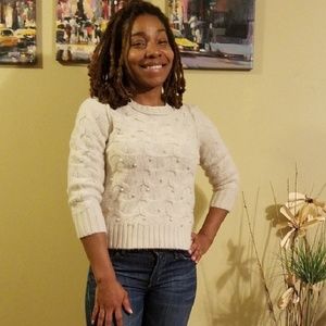 Cream Ann Taylor Beaded Sweater medium